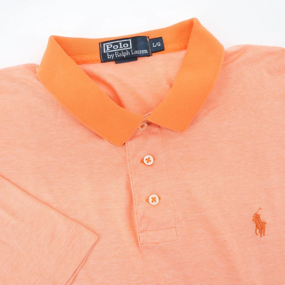 Polo Ralph Lauren Men's Orange Striped Short Sleeve Polo Shirt‎ Size Large